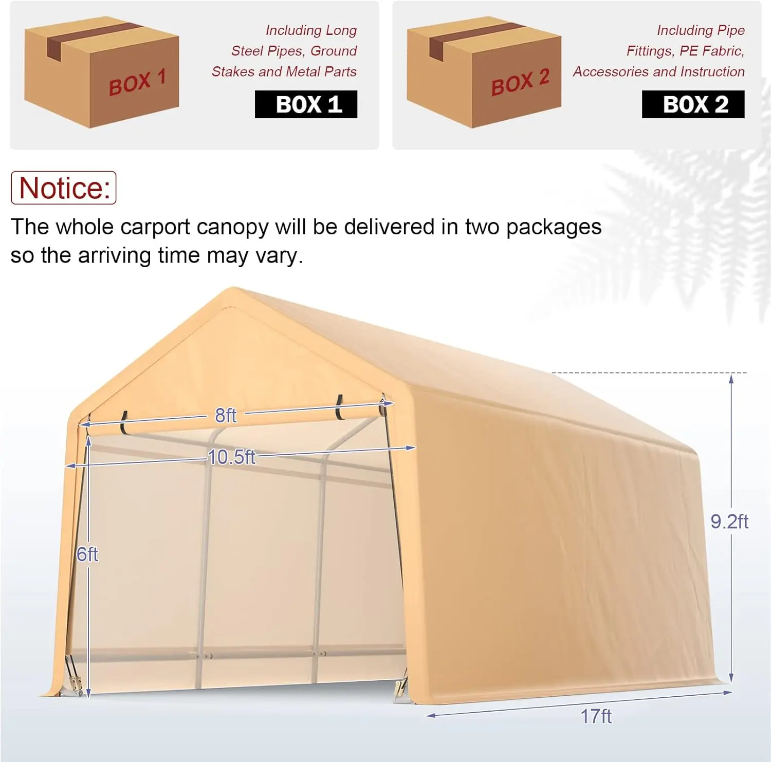 Tangkula 10.5x17 Ft Heavy Duty Carport, โรงรถแบบพกพาพร้อมประตูหน้าแบบม้วนขึ้น, พอร์ตรถโลหะพร้อมสายรัดวงล้อเสริม,