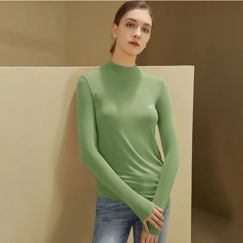 Tight-fit Undershirt Long Sleeves Suitable for Autumn Winter Luxury T-shirt Fashion Solid Undertale T-Shirt for Women