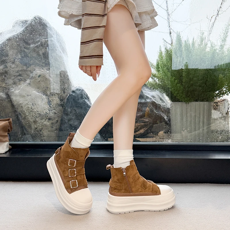 

High-top, Thick-soled, Round-toed, Fashionable, Versatile, Comfortable, Anti-slip, Breathable and Durable Women's Single Shoes