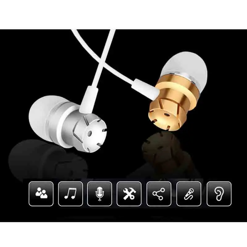 Metal Wired Super Bass Earbud, redução de ruído, Gaming Universal Headset, fone de ouvido esportivo, microfone embutido, mãos livres, 3,5mm