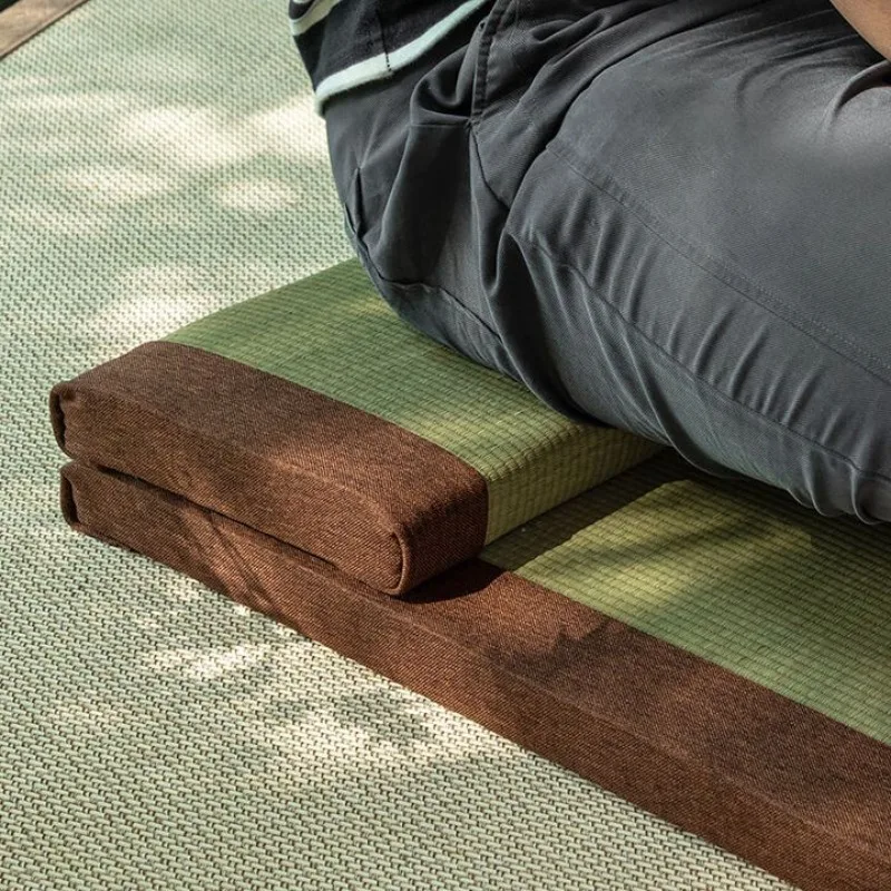 لوحة مزدوجة للتأمل حصيرة التأمل حصيرة القش طوي جوز الهند الطبيعي النخيل المنزلية يجلس القماش ، نسيج القش الطبيعي