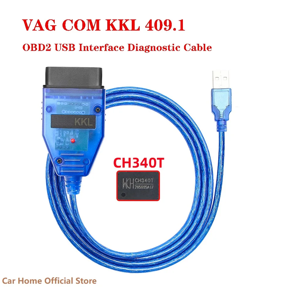 VAG COM KKL 409.1 Auto Scanner Tool Interface OBD2 USB Diagnostic Cable With CH340T Chip for V-W for Audi for Skoda Seat