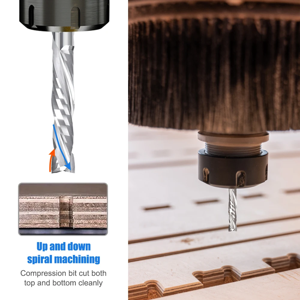 XUCHUAN Fräser 3,175-12mm Schaft UP-DOWN-Schnitt 2-Schneidiger Kompressionsfräser Fräswerkzeug für Holz CNC-Fräser CNC-Bit Schaftfräser – Detail 7