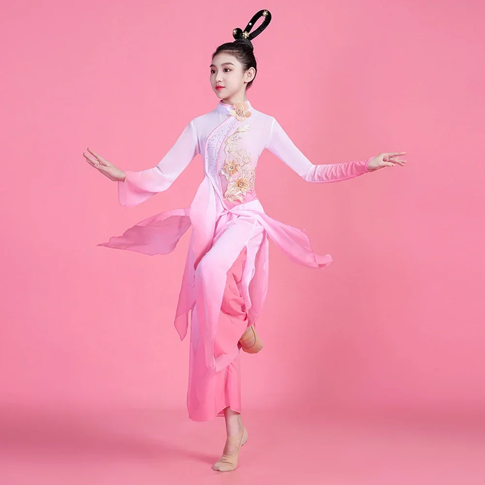 Chinese Style Hanfu Classical Yangko Clothing Girls National Dance Performance Clothing Kids Umbrella Fan Square Dance Clothes