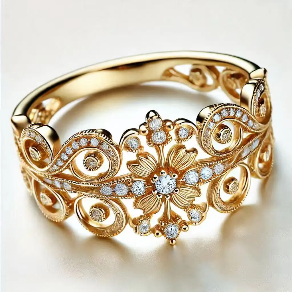 Une bague luxueuse de style cour, en cuivre et ornée de pierres précieuses artificielles, idéale pour les rendez-vous et les événements formels.