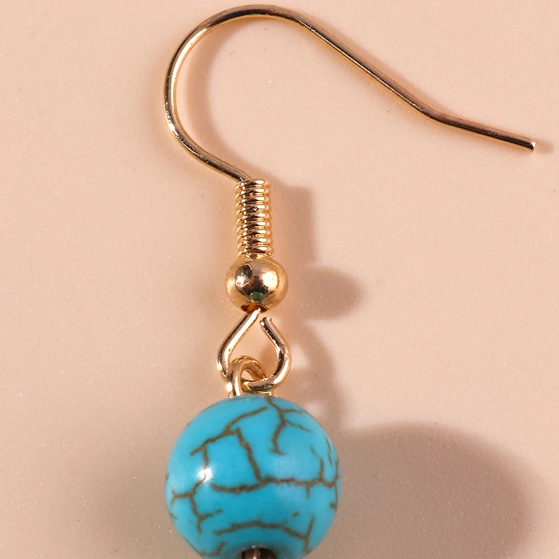 Aihua Böhmen Natürliche Türkis Stein Ohrringe für Frauen Dame Vintage Gold Farbe Stein Perlen Ohrringe Baumeln Schmuck Zubehör – Detail 6