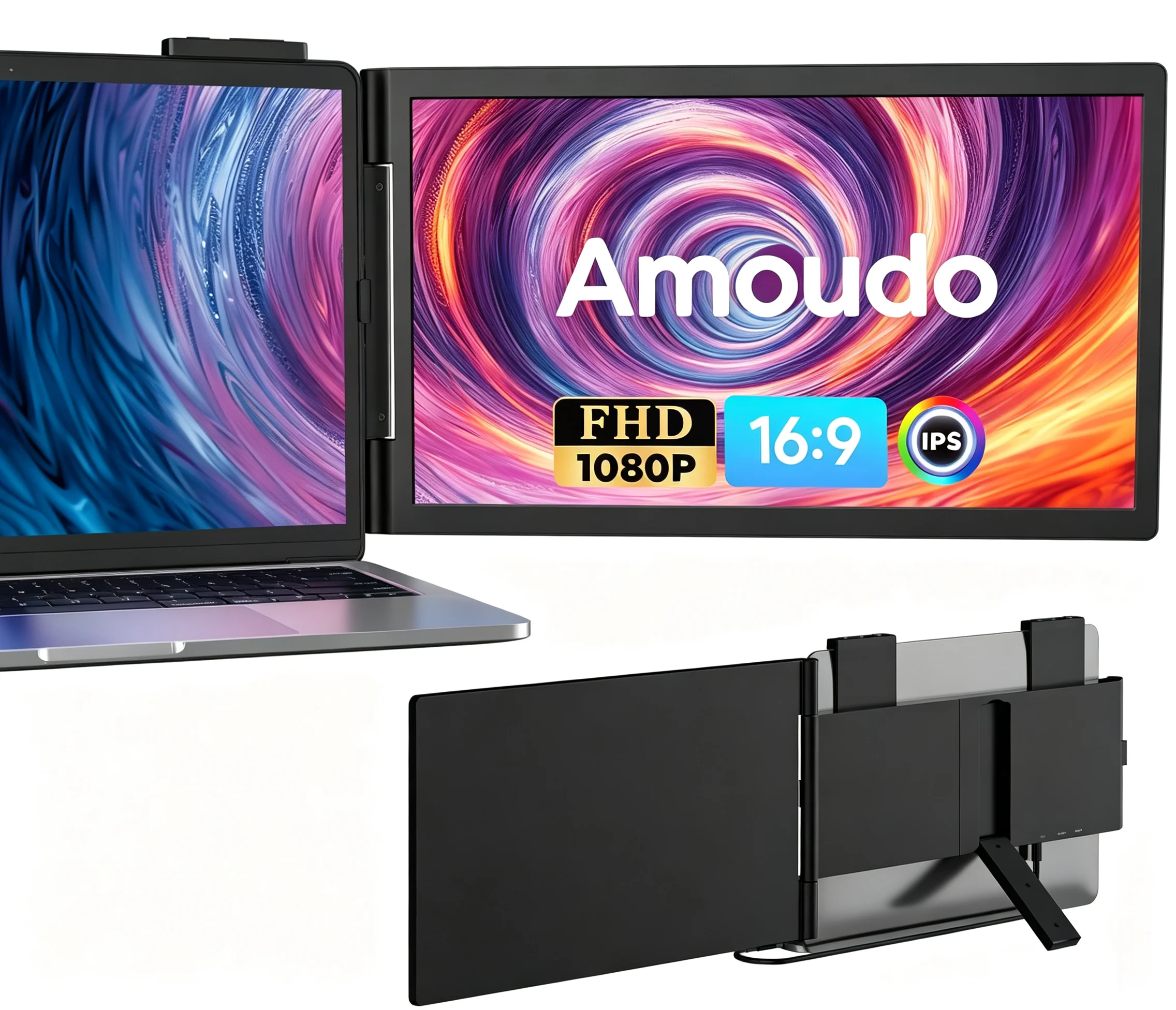 Amoudo 14 Inch FHD 1080P IPS Screen Portable Monitor Laptop Monitor Extension Dual Screen for Laptop Windows Mac Android