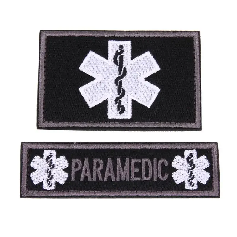 2pcs/set Embroidery Patch Emergency Medical Technician PARAMEDIC EMT Embroidered Patches Military Tactical Armband Badge Badges