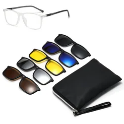 3303A Gradul Grey White Frame 6 in 1 Polarized Clips Magnetic Glasses Sunglasses With 5 Clips Magnet Can Be Customized