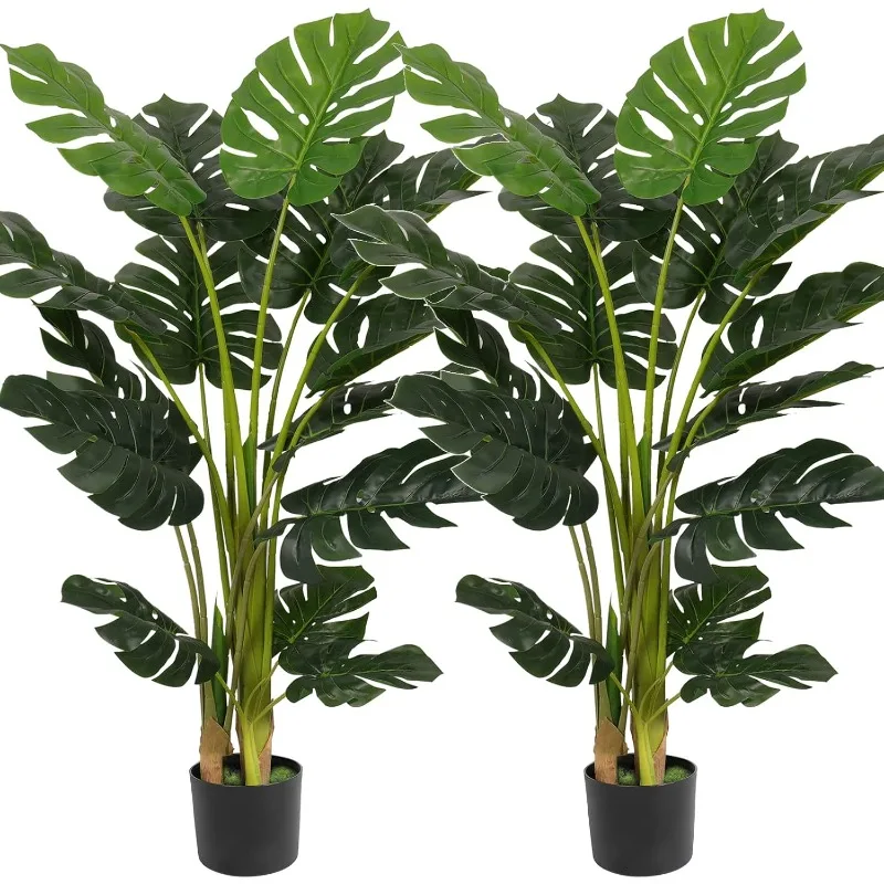 Planta artificial de 4 pies de alto, 15 hojas divididas decorativas, queso suizo falso, palmera tropical falsa