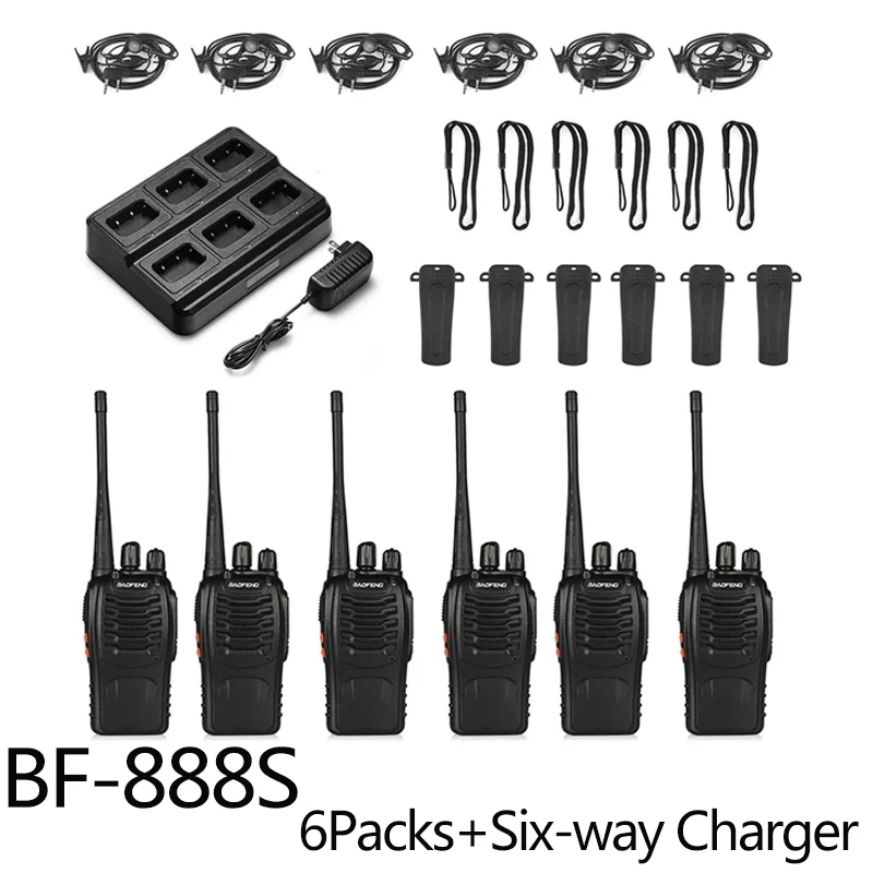 ขับรถด้วยตัวเองติดตั้งยาวระยะทางมือถือ Walkie Talkie 888 S วิทยุ BF-888S 6แพ็ค6-Way Charger