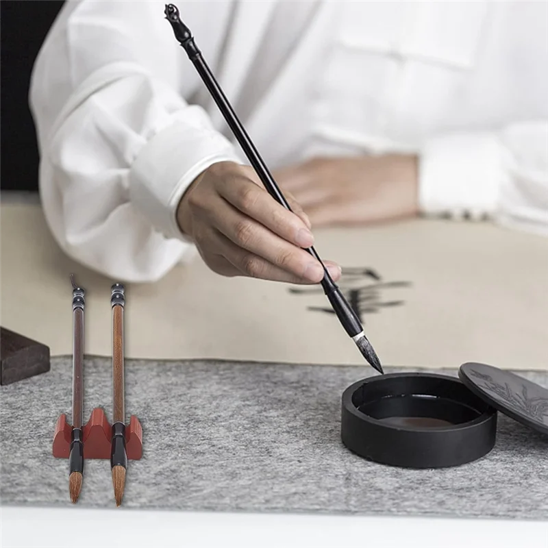 新 - 絵画ブラシレストスタンド筆ラック 4 色書道ブラシホルダー火の形の木製