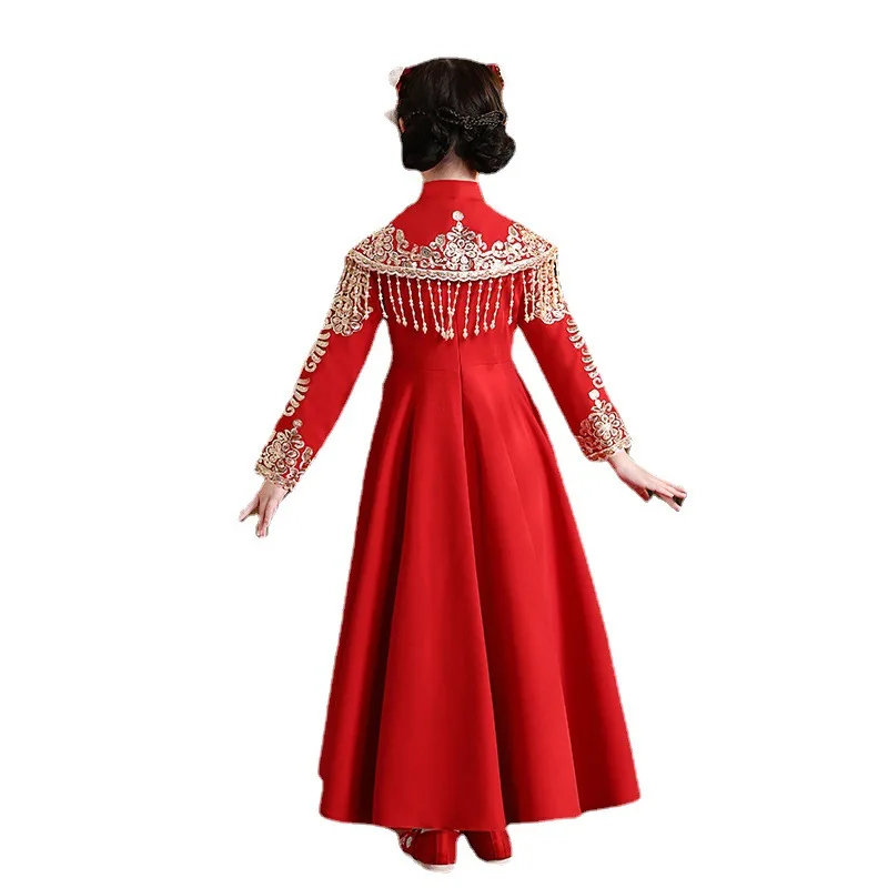 Robe matelassurera pour enfants, rouge, nouvel an chinois, vêtements pour filles, Hanfu vintage, nouveau bébé Cheongsam, hiver, Tang imbibé, cadeau de Noël