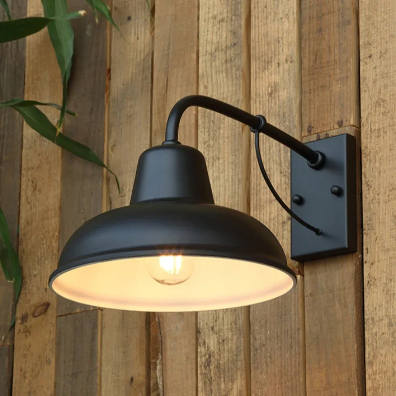 Simple Retro LED Outdoor E27 Wrought Iron Wall Lamp Outdoor Villa Courtyard Terrace Exterior Wall Lighting Fixture