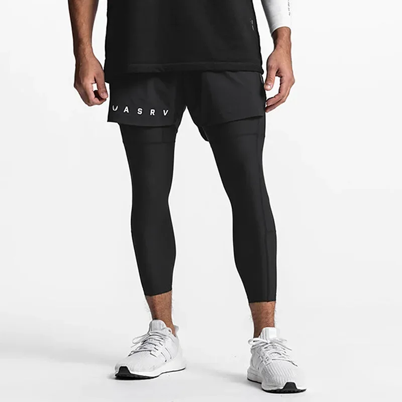 

Men's 2-in-1 Skinny Compression Leggings Gym Running Tights Quick Dry Stretchy Jogger Training Pants Fitness Workout Base Layer