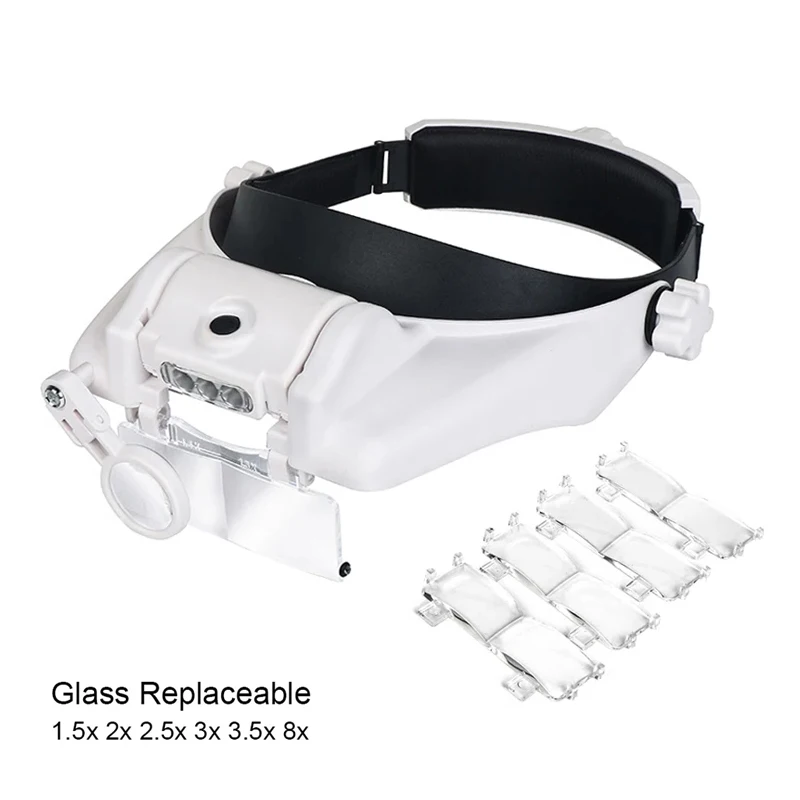 Illuminated Magnifier Light Magnifier with LED Lights Wearable 1.5x 2x 2.5x 3x 3.5x 8 Headband Magnifier