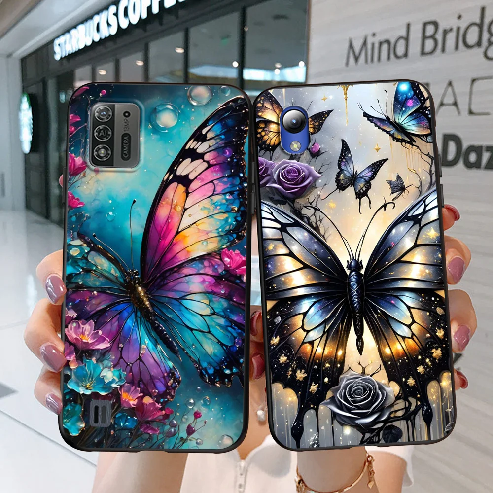 Black Tpu Case For TCL phone 30 plus 303 30XE 30V 30SE E 306 305 40R 40SE 405 406 408 Butterfly Art