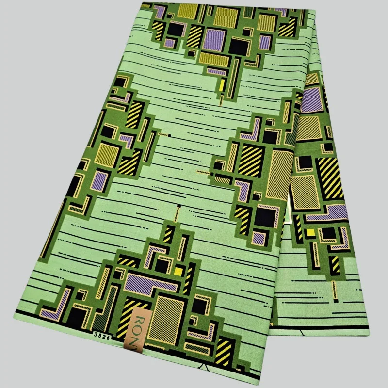 

Африканская хлопковая восковая ткань в стиле батик с зеленым геометрическим принтом для шитья одежды, брюк, наволочек шириной 46 дюймов, длина 6 ярдов, R2283