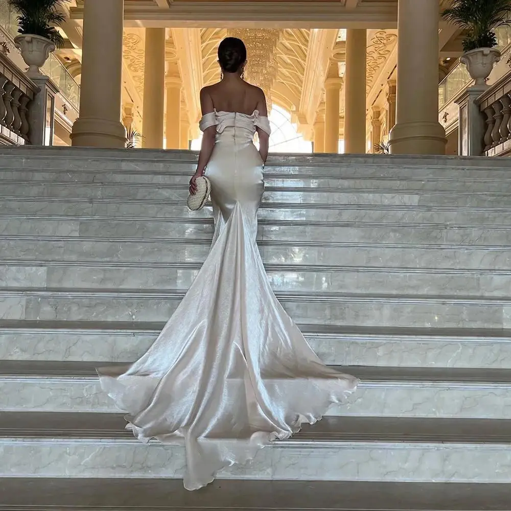 Uit de schouder zeemeermin formele jurk dames elegante kapel treinjurk glanzend de nieuwste modellen luxe avondjurken