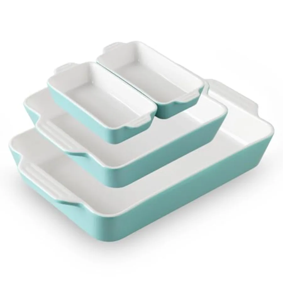 

Ceramic Bakeware Set of 4 Casserole Dishes for Oven Rectangular Baking Dish with Handles Lasagna Pans Deep for Cooking Gratin R