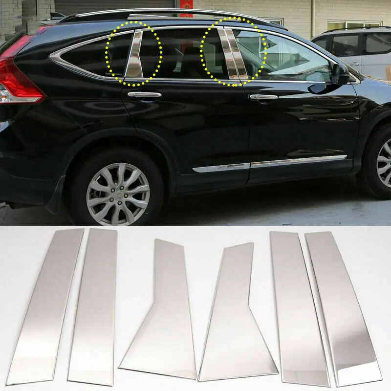 6X Chrome Pillar Post Stainless Steel Trim Door Cover For Honda CRV CR-V 2012-16