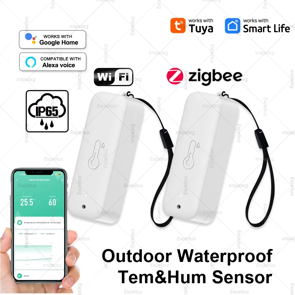 

Датчик температуры и влажности Tuya Zigbee/WiFi для улицы, термометр, совместимость с Smart Life, Alexa, Google Assistant, водонепроницаемость IP65