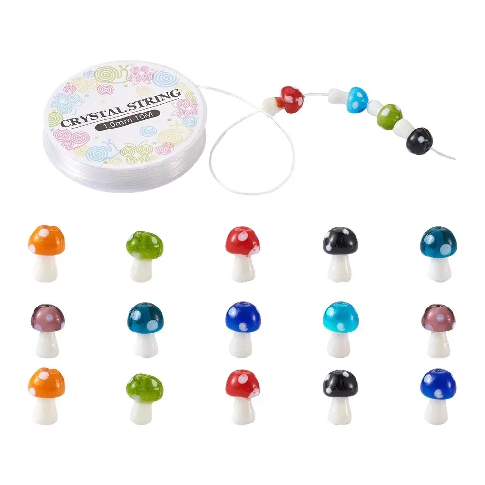 

80pcs Lampwork Glass Mushroom Loose Beads Handmade Spacer Beads with Elastic Crystal Thread for DIY Bracelets Jewelry Making