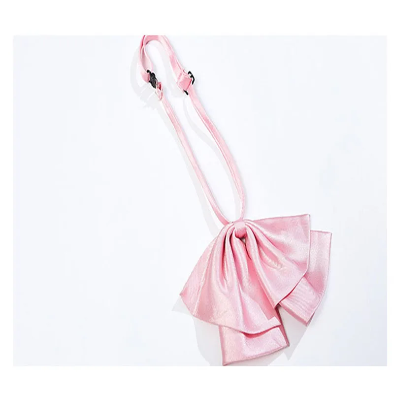 

Women Big Bowties Solid Pink Collar necklace accessories Soft Cravate Female Short Butterfly Ties Dress Uniform Accessories