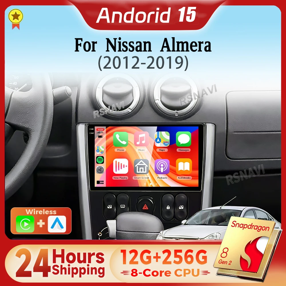Snapdragon Android 15 Carplay Auto 2K pantalla Radio de coche reproductor Multimedia para Nissan Almera 2012 - 2019 GPS DVD envío 24 horas