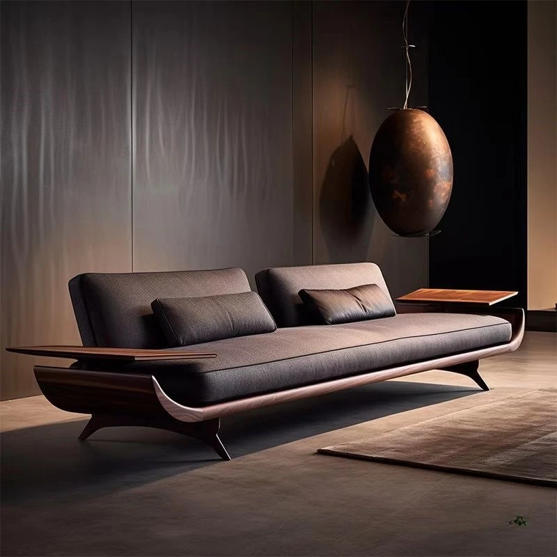 New Chinese-style North American walnut solid wood sofa booth hotel living room Luohan bed villa B & B