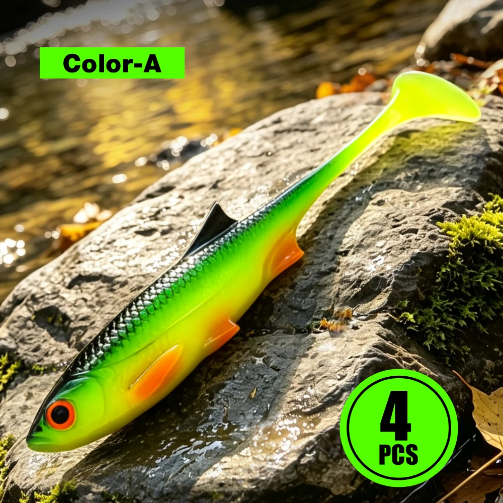 Spinpoler Embossed Scale Swimbait Shad Soft Lure 11cm Paddle Tail Wobblers Zwemmen voor Baars Snoek Forel Visgerei 4 stuks/verpakking