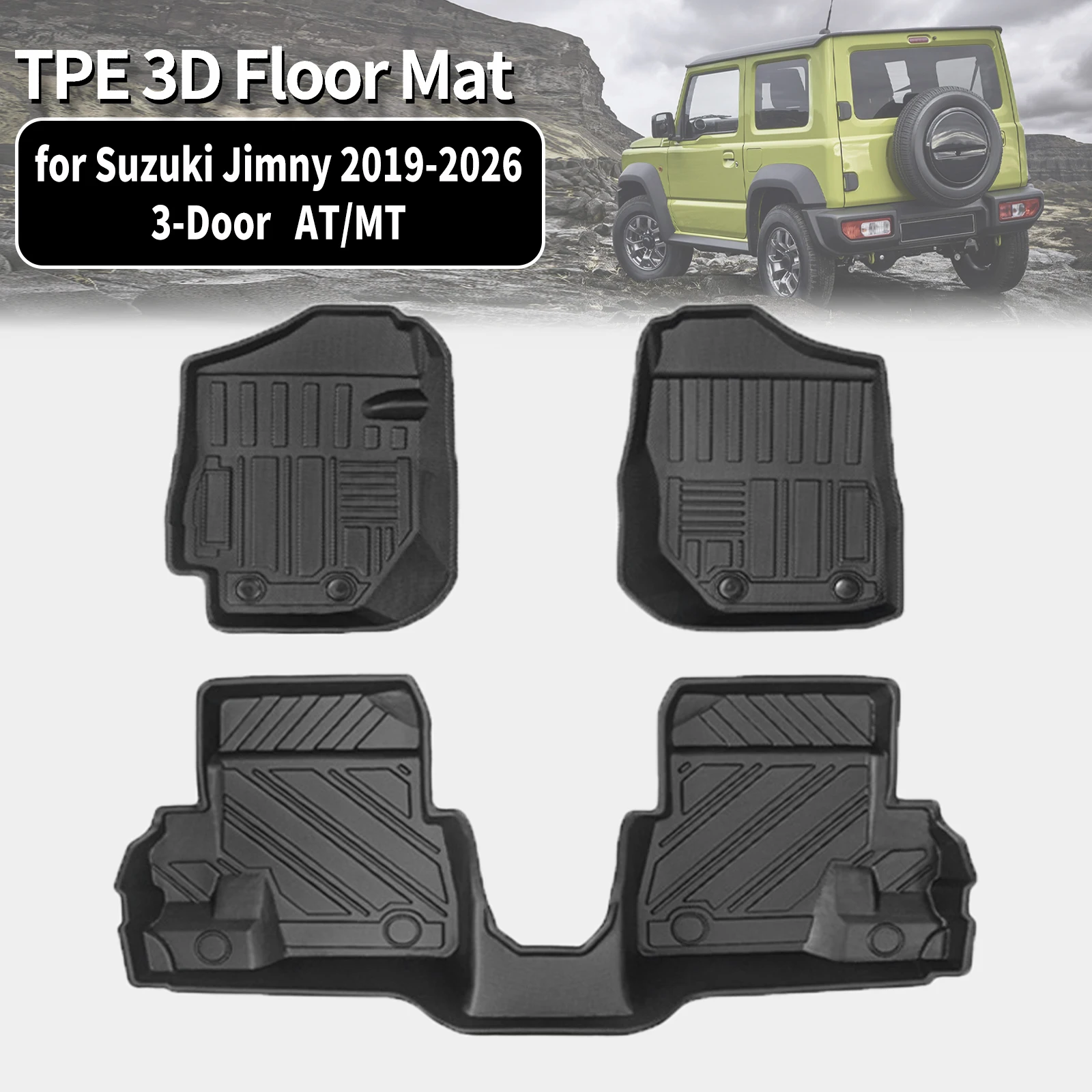 for Suzuki Jimny 2019-2023 204 2025 2026 JB74 JB64 3-Door AT/MT Eco-Friendly TPE Car Floor & Trunk Mats, Non-Slip Dustproof