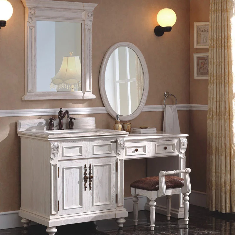 European Bathroom Cabinet, Oak Vanity, Solid Wood Vanity, Hand Washbasin Cabinet Combination, American Vanity Table One-piece C