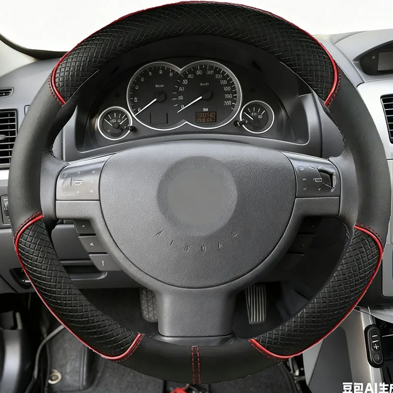 For Opel Corsa C Combo C 2001-2006 Vauxhall Holden Tigra Hand Braid Car Steering Wheel Cover Black Leather red line red strip