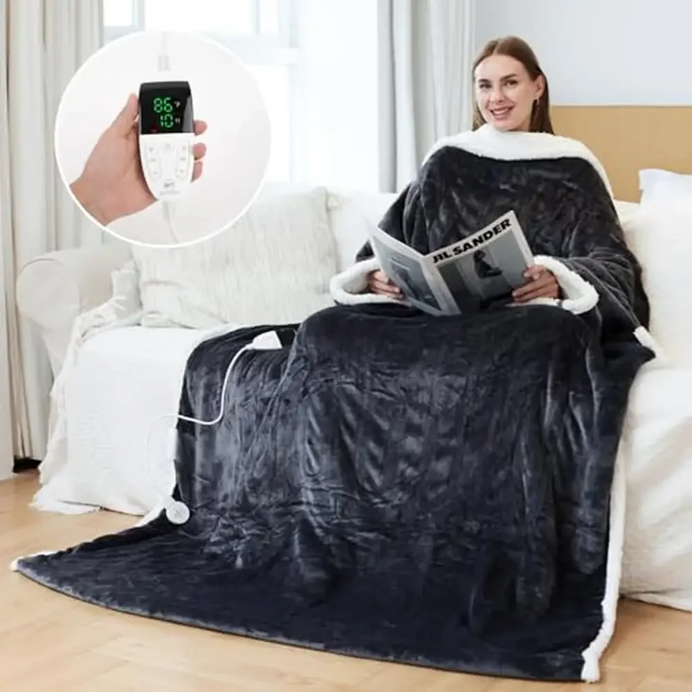 Electric Heated Blanket Wearable with Sleeves and Foot Pocket Adjustable 6 Heat Settings Auto Shut-Off Cozy Full-Body Coverage