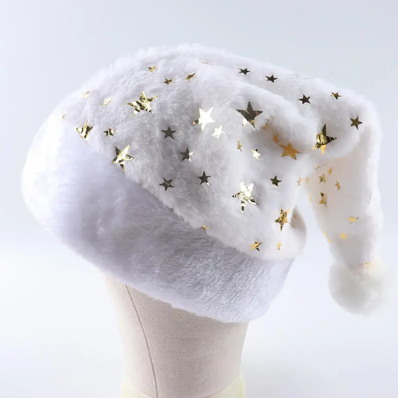 Weiße Plüsch-Weihnachtsmütze, Gold, Silber, Pailletten, Schneeflocke, Weihnachtsmann-Hüte, Kappen für Weihnachten, Zuhause, Party, Dekoration, Navidad, Geschenke, 2025, Weihnachten