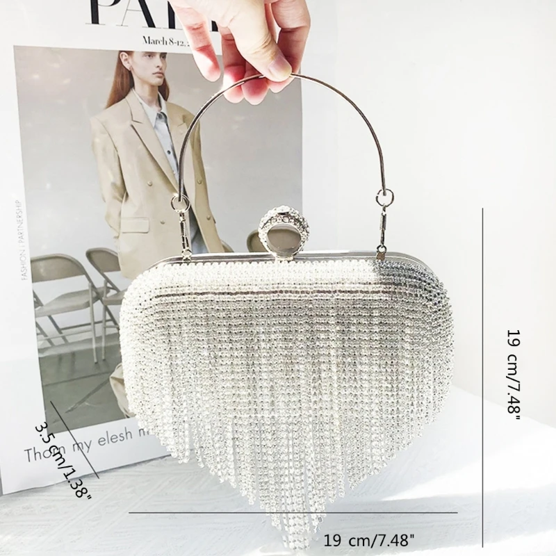 Wedding Clutch Cocktail Shoulder Bag Women Formal Evening Bag Party Banquet Glitter Purse Handbag RhinestoneTassels Bag