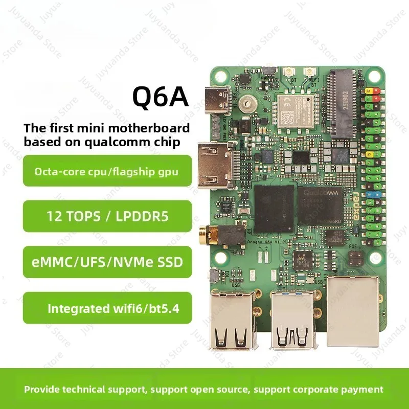 Dragon Q6A Mini SBC Board, Qualcomm QCS6490 SoC, 12TOPS AI Computing Power, LPDDR5 RAM for Edge AI Embedded Development
