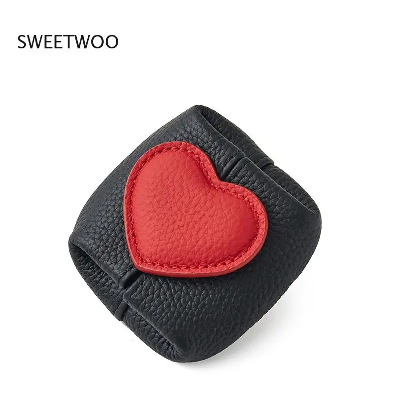 Women's Cute Heart Applique Small Storage Pouch, Faux Leather Elastic Lipstick Holder, Ideal for Cosmetics, Earphones