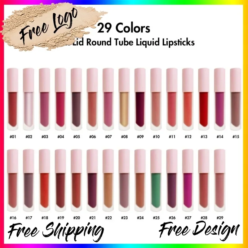 

Private Label 29colors Frosted Bottle Liquid Lipstick Matte Waterproof Non Fading Color Non-stick Cup Easy To Wear Lipgloss Bulk