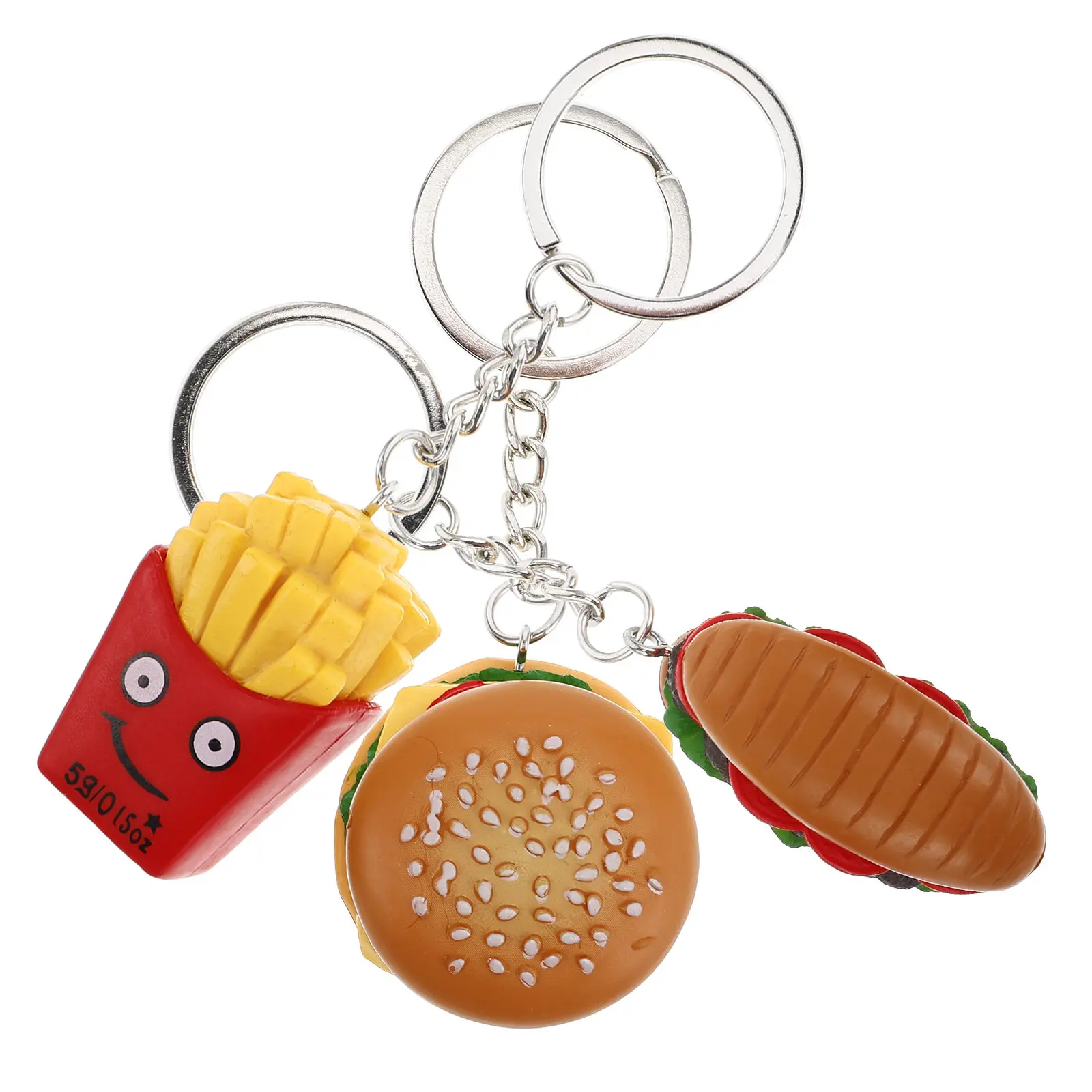 3Pcs Artificial Fast Food Keychain Creative Hamburger French Fries Sandwich Key Rings Pendant for Bag Car Purse Cute Accessories