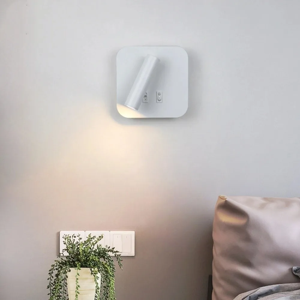 Luz LED de pared con interruptor doble, luz giratoria cuadrada de 350 grados, iluminación de ambiente regulable montada en la pared, atmósfera de pared