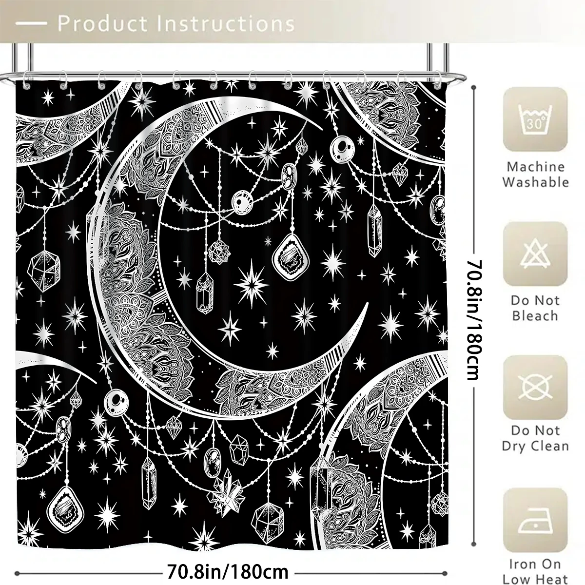 1/4 Piece Shower Curtain Set, Waterproof Bathroom Partition Curtain with Hooks, Anti-Slip Bath Rug, U Shape Mat, Toilet Seat Cov