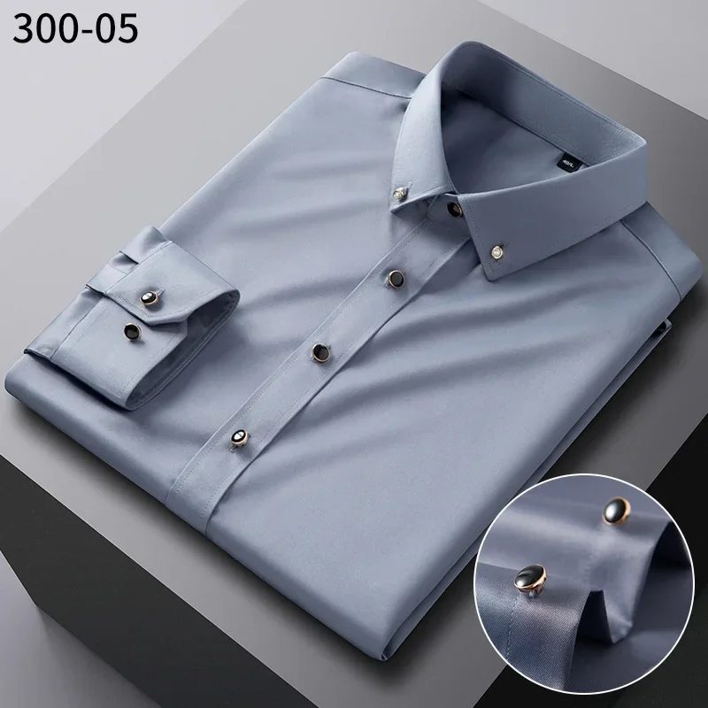 Camisa de negocios de calidad para hombre, manga larga, elástica, cómoda y sin planchado, ropa ajustada coreana