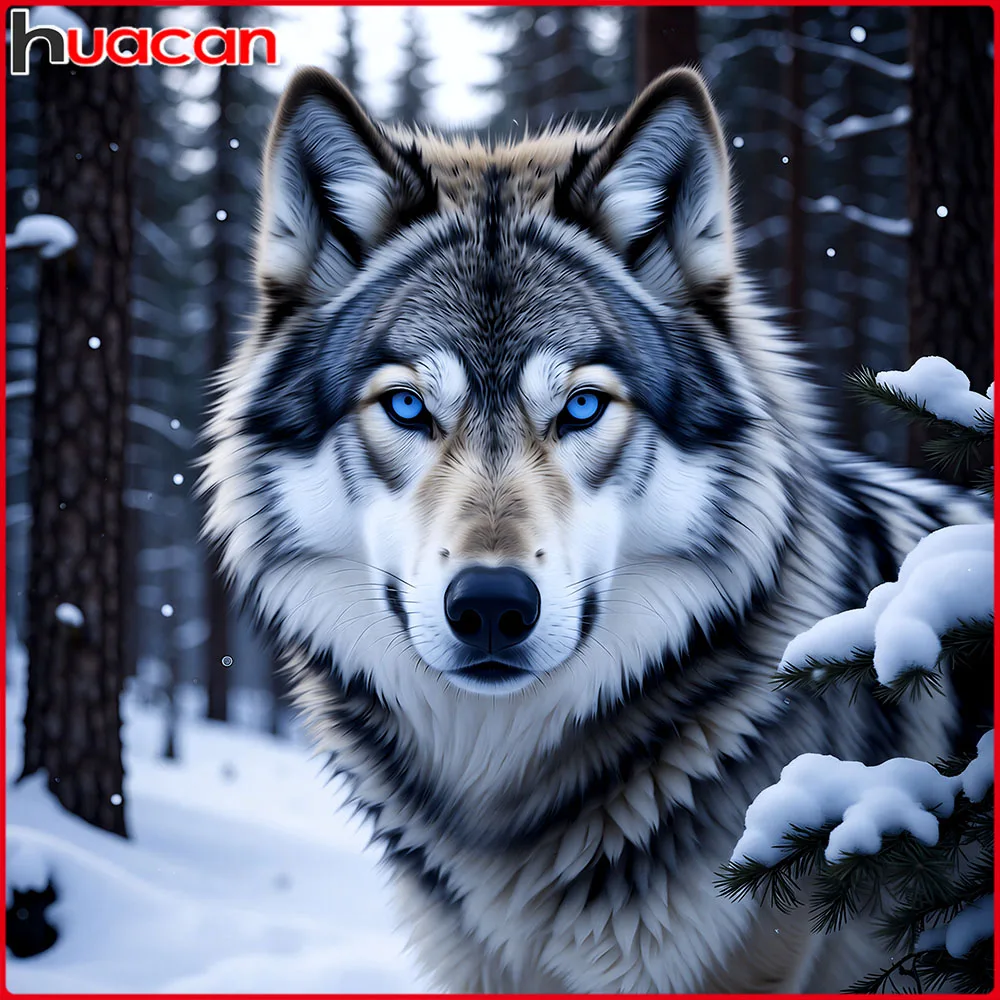 Huacan Diamantgemälde Wolf Winter Diamant Mosaik Tierlandschaft Komplettset Heimdekoration
