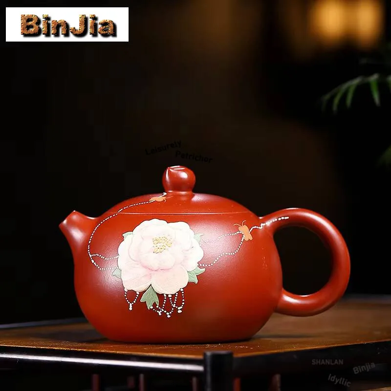 

220ml Yixing Purple Clay Teapots Handmade Colored Drawing Xishi Pot Raw Ore Dahongpao Mud Tea Making Kettle Zisha Set Accessorie