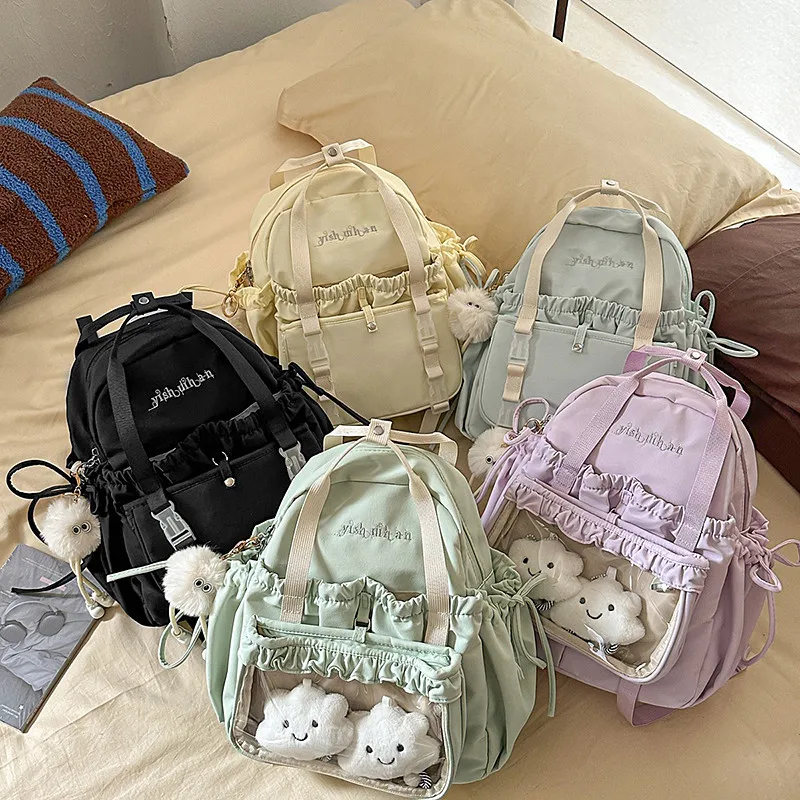 Removable Pain Layer Ltabag Ballet Style Pleated Lace Junior High School Backpack Women's Two-dimensional Bar Baby Bag Schoolbag