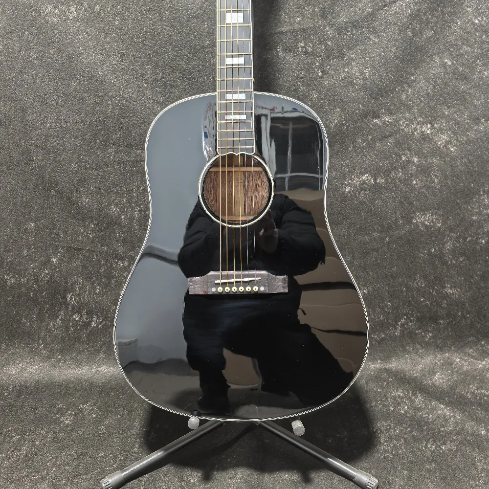 

Black J45 Acoustic Guitar Solid Spruce Top Rosewood Fingerboard with Block Inlays for Professional Players Free Shipping