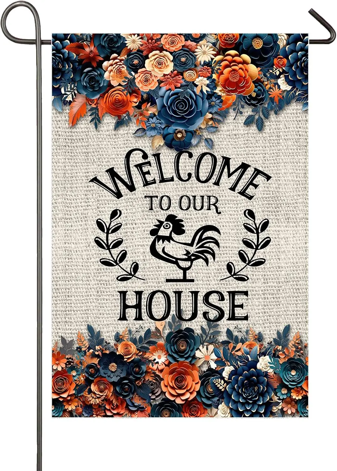 Welcome To Our House Garden Flag 12x18 Inch Double Sided Boho Flowers Chicken Floral Yard Flag for Outside Seasonal Farmhous uui
