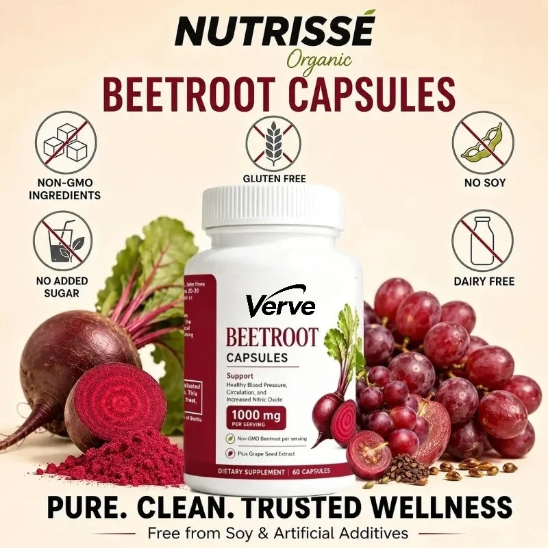 Beetroot Capsules, A Three in One Plant Formula Containing Grape Seed Extract, 60 Capsules for Daily Nutrition